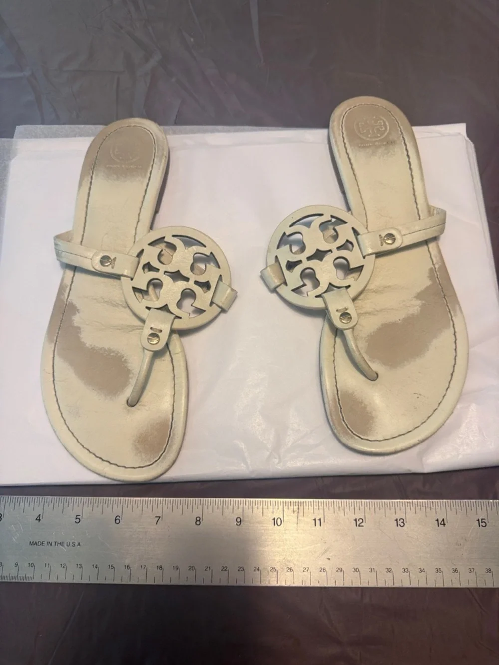 Tory Burch Beige Cutout Logo Thong Sandals